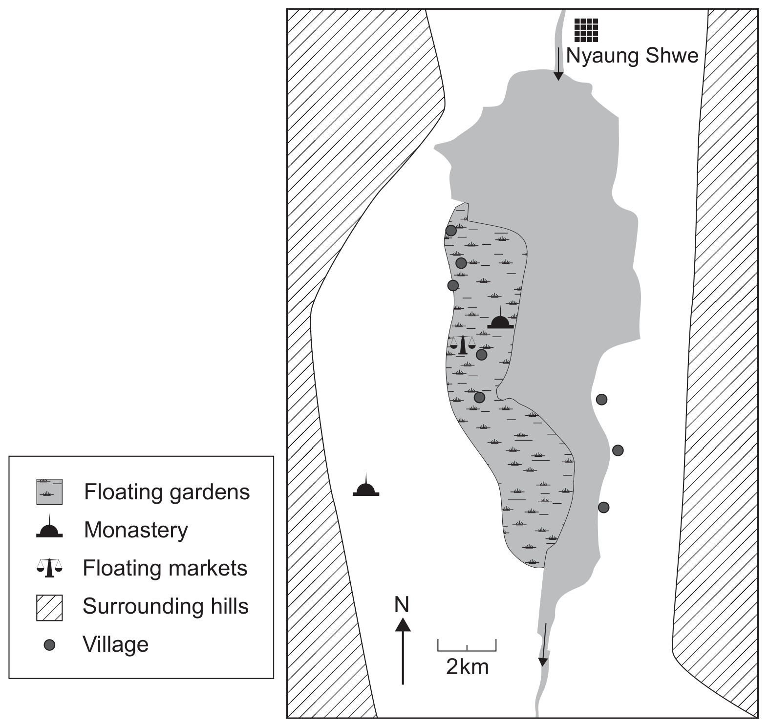 Figure 3(a): Map of Inle Lake, Myanmar (Burma)