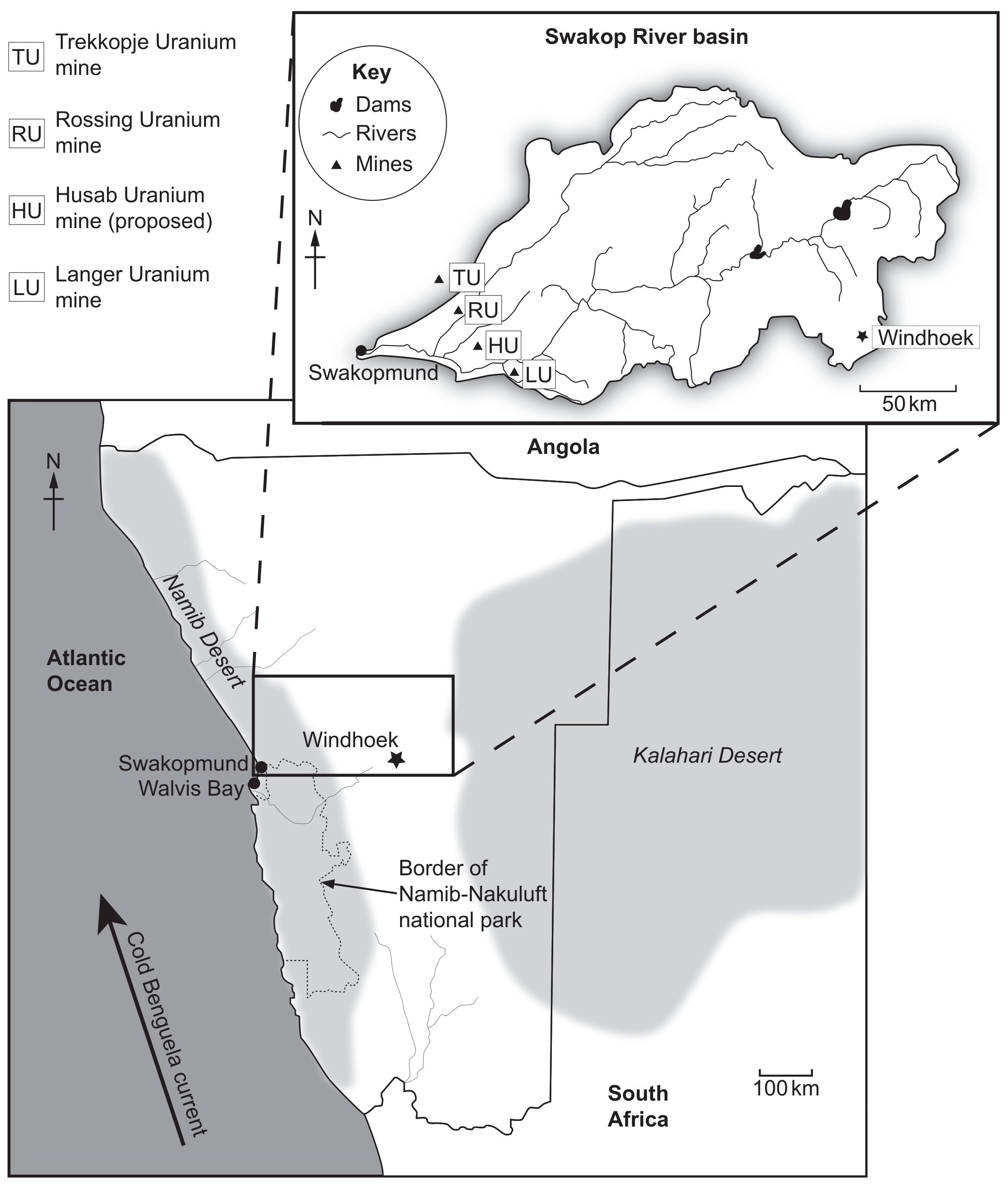 Figure 1(b): Map showing Swakop River in Namibia