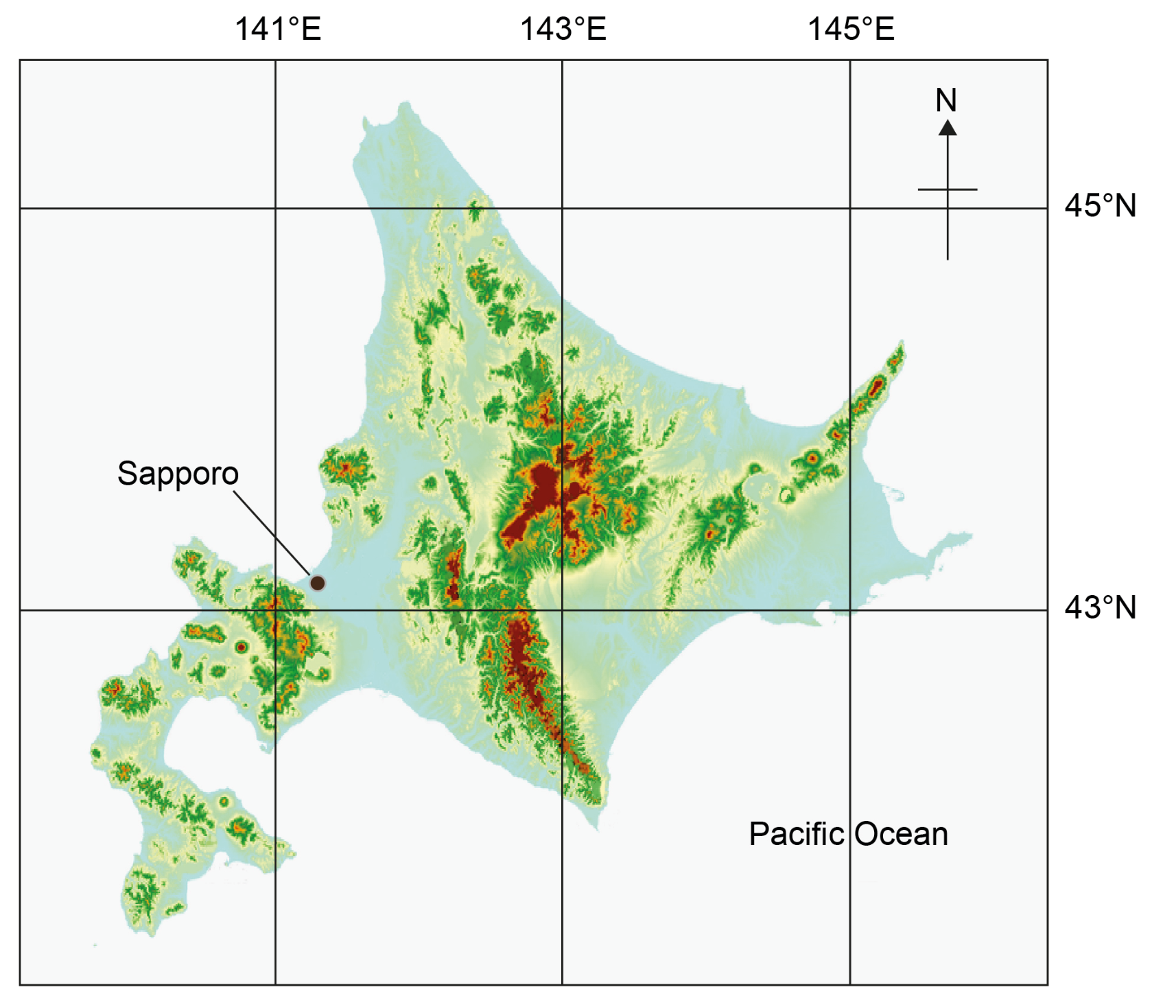 Figure 2(c): Elevation map of Hokkaido