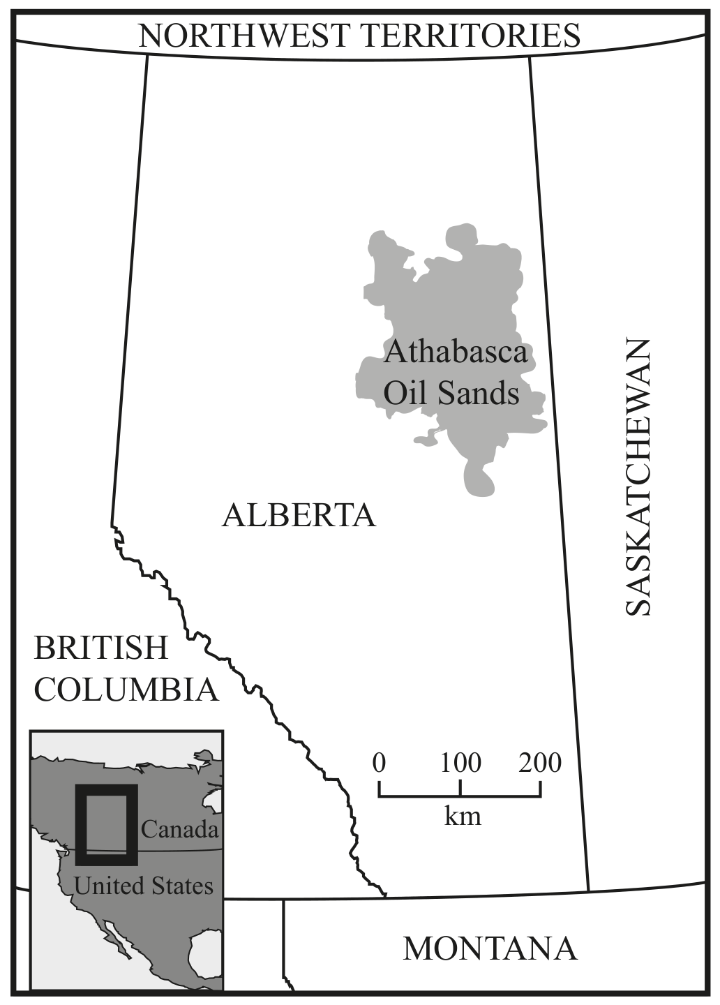 Figure 2(a): Location of Athabasca tar (oil) sands