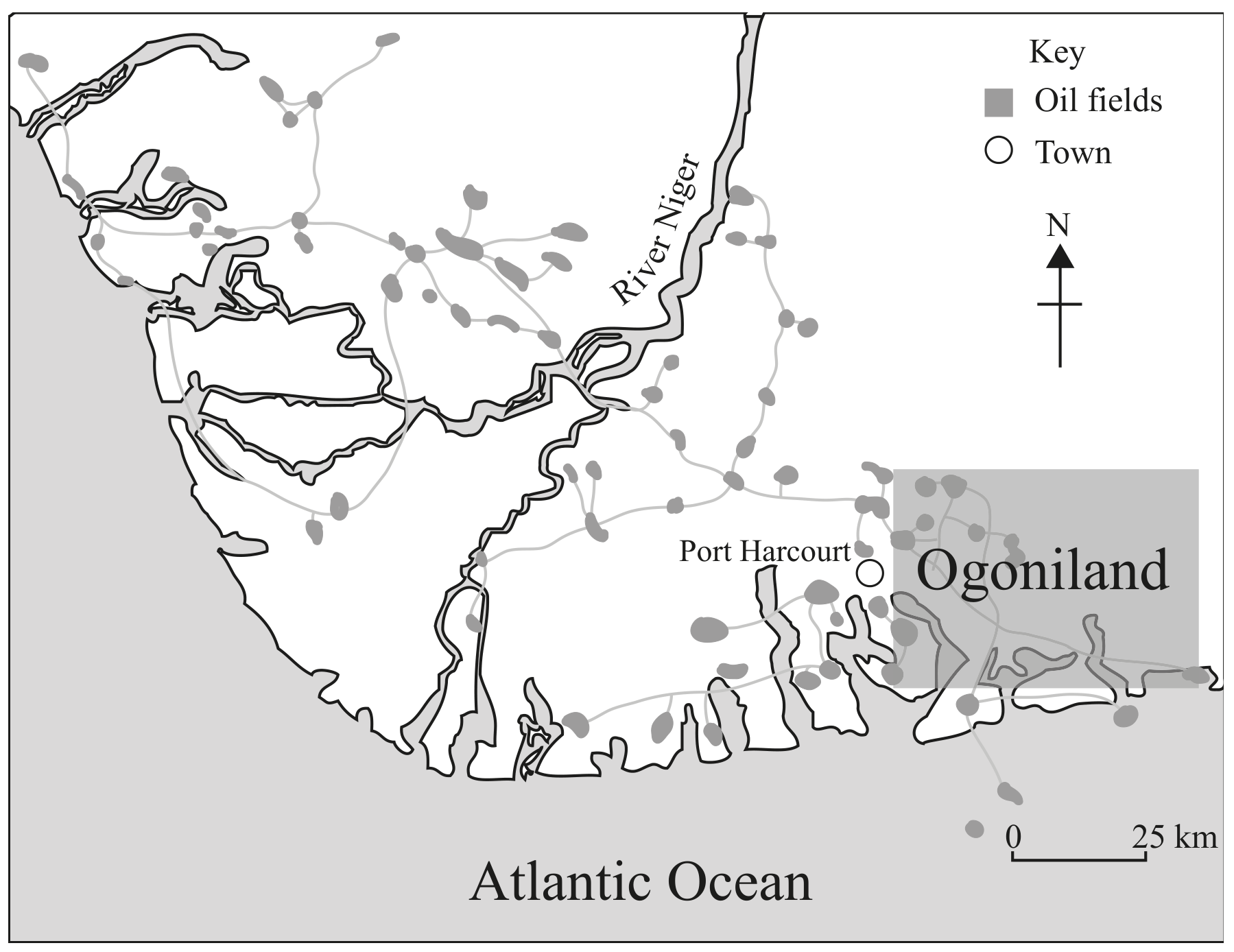 Figure 1: Regional map of the Niger Delta and Ogoniland case study area