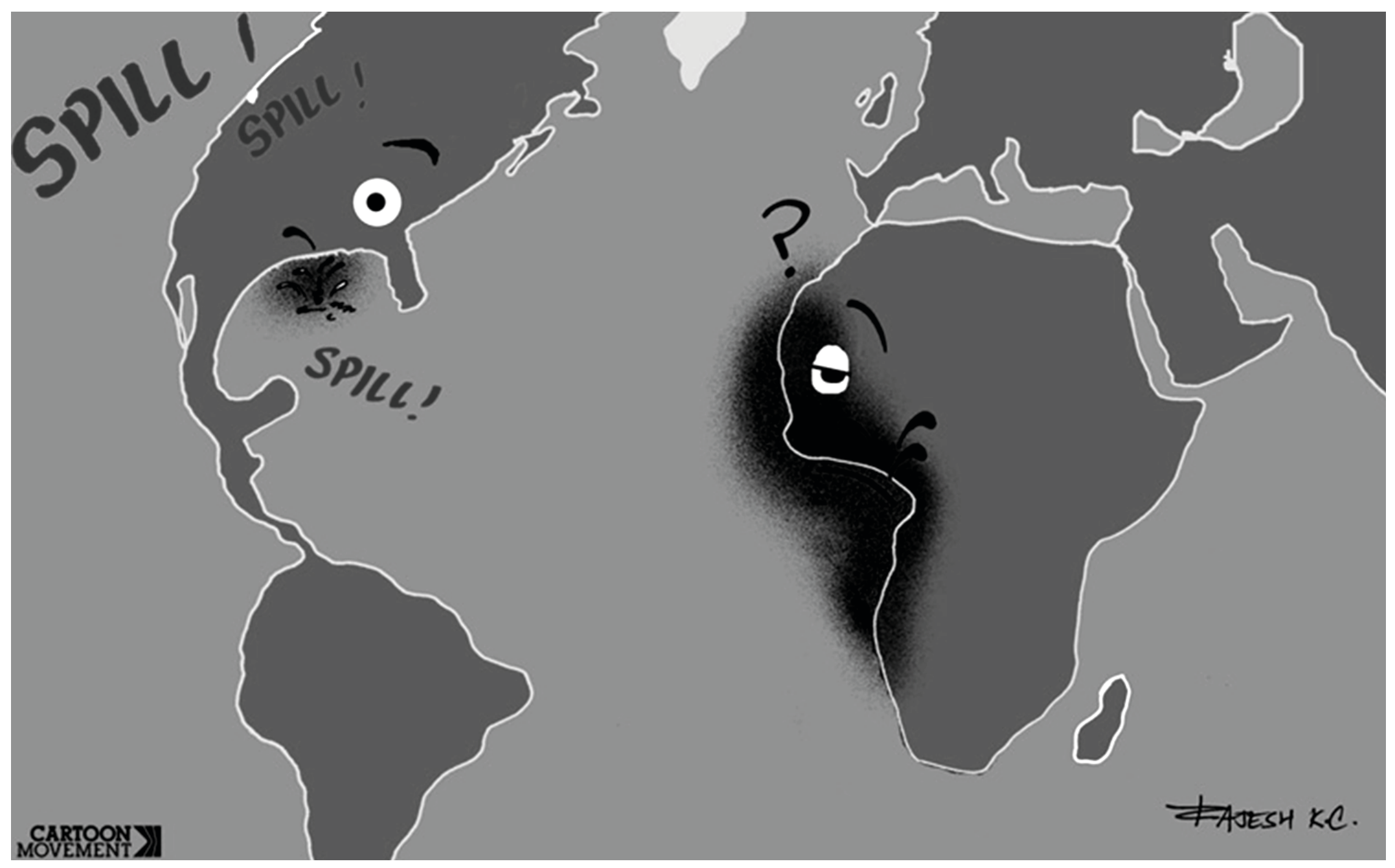 Figure 8: Cartoon comparing oil spills in West Africa with the 2010 BP Deepwater Horizon oil spill in the US