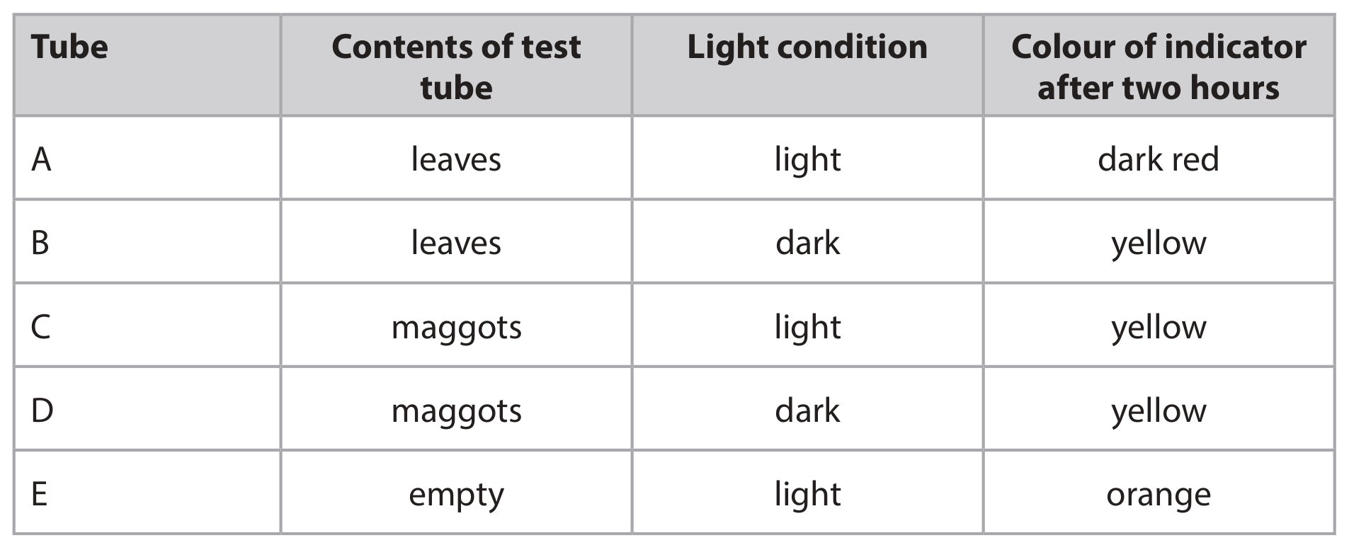 Table for Question 4(b) — Edexcel IGCSE Biology