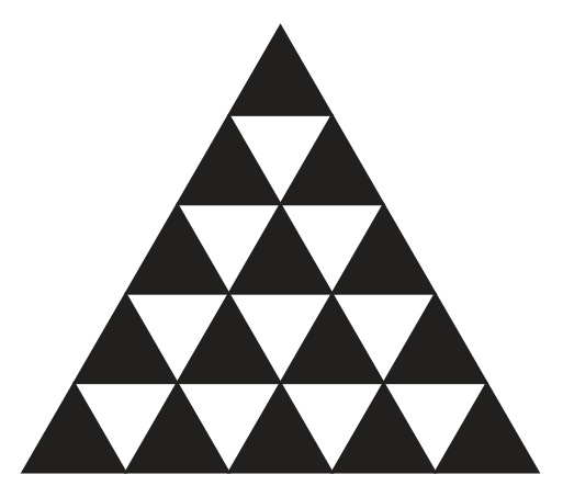 This cushion with 5 layers has 4 white triangles in its bottom layer.